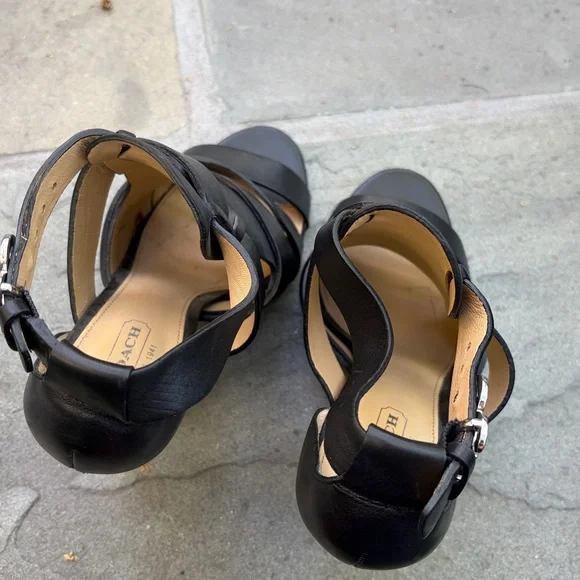 Coach MILA Black Leather Buckle Sandals Dress stiletto Size 6.5 - Picture 11 of 13